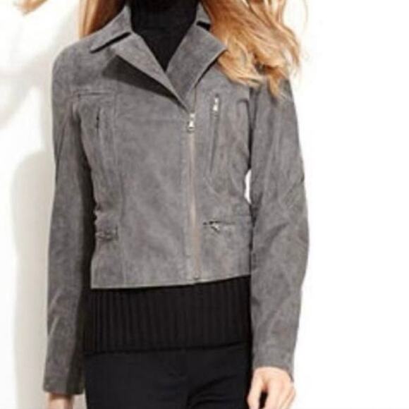 Levi’s Brushed Suede 100% Leather Moto Jacket Grey Women’s Plus Size 1X Biker - Picture 1 of 14